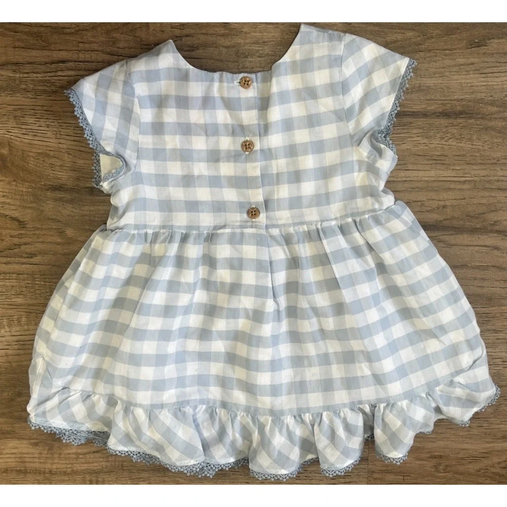 Tommy Bahama Girls Blue Cotton Gingham Dress 4T Ruffle Hem Fully Lined